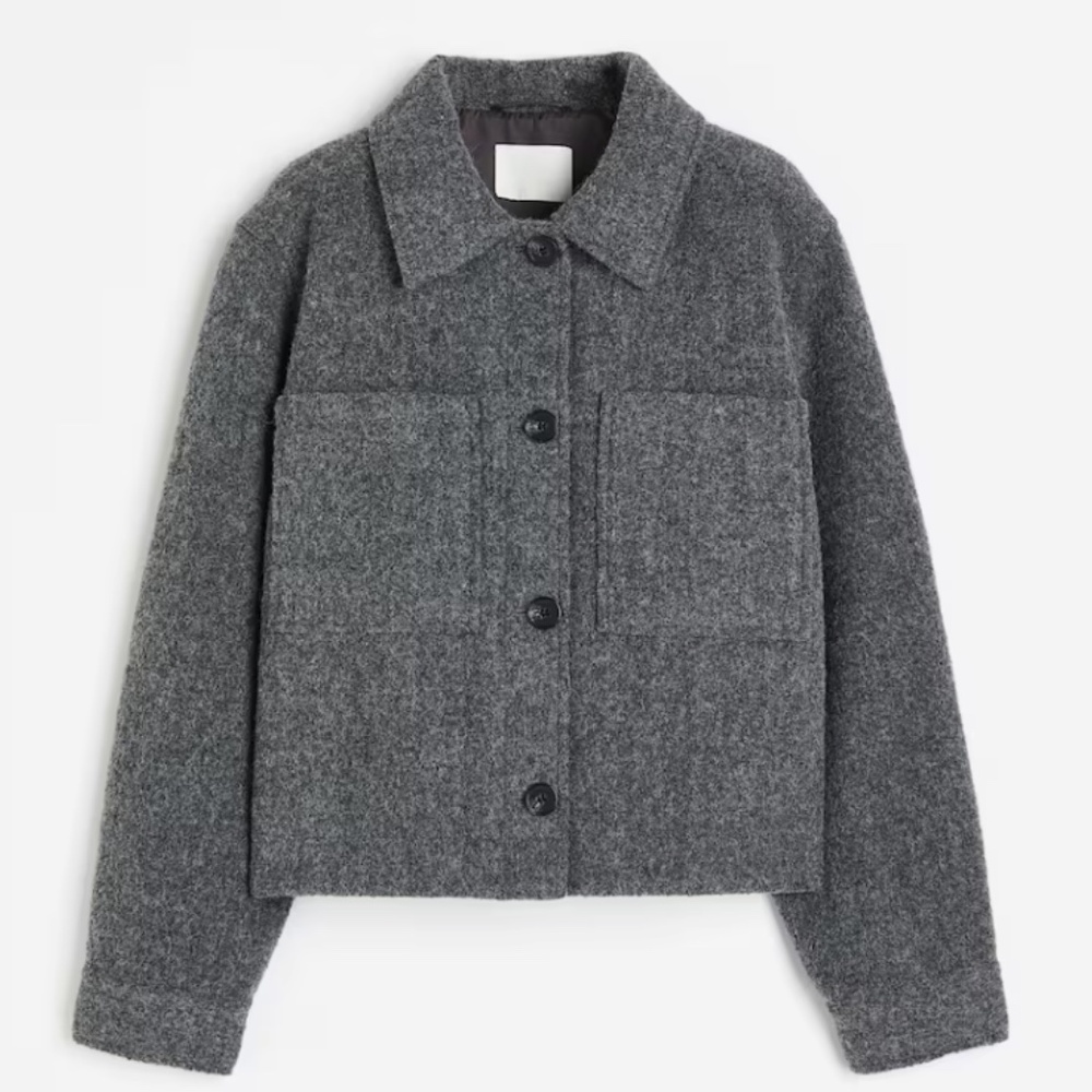 NWT H&M cropped wool blend jacket size medium color gray